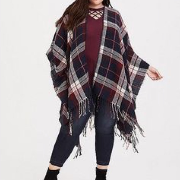 torrid Other - Torrid Navy and Pink Plaid Knit Ruana OS